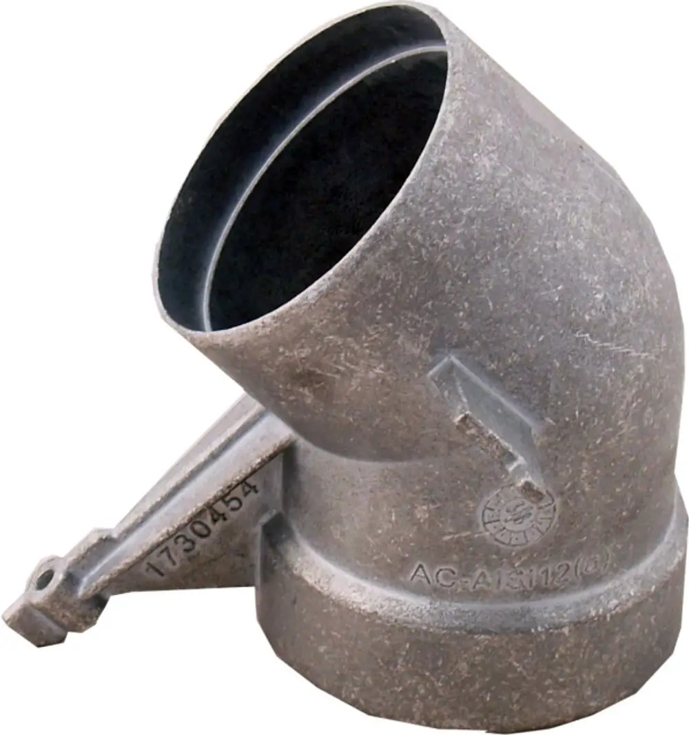 Metalladapter für Abgasventilator mit gebogenem Ende, gefertigt von Wolf. Geeignet für die Verbindung von Abgasleitungen.